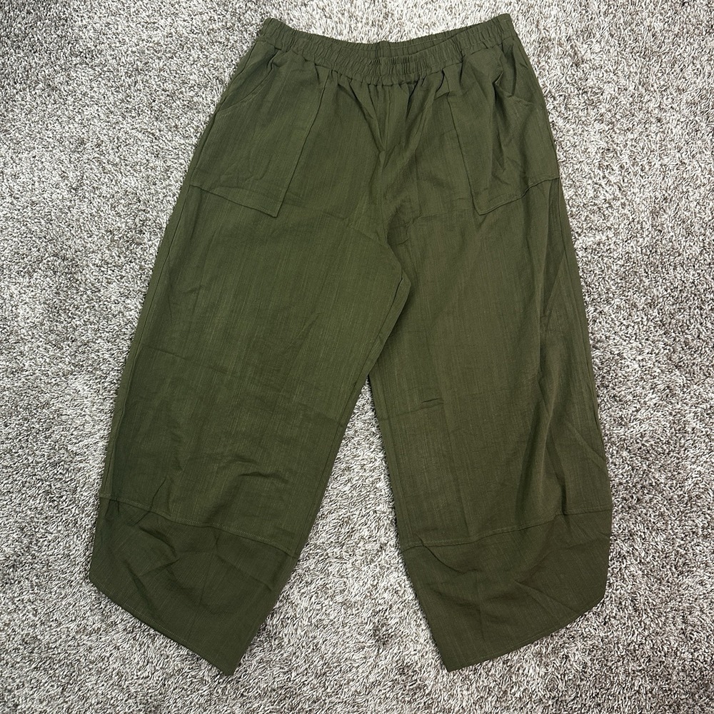 Womens Pull-On Barrel Pants Ankle Baggy Lagenlook Size 2XL Military Green NWT